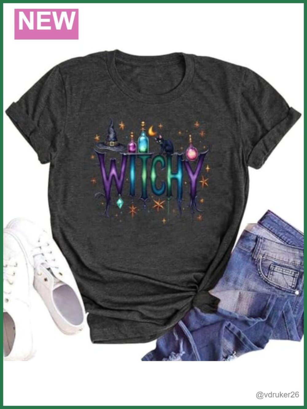 Women's Vintage Witchy Graphic T-Shirt Short Sleeve Halloween Top